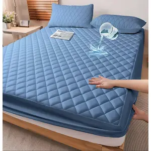 Waterproof Mattress Protector Brushed Fabric Diamond Quilting 16-inch Deep Pocket Non-slip Cover for Bedrooms Hotels School Dorms Machine Washable mattresstopper