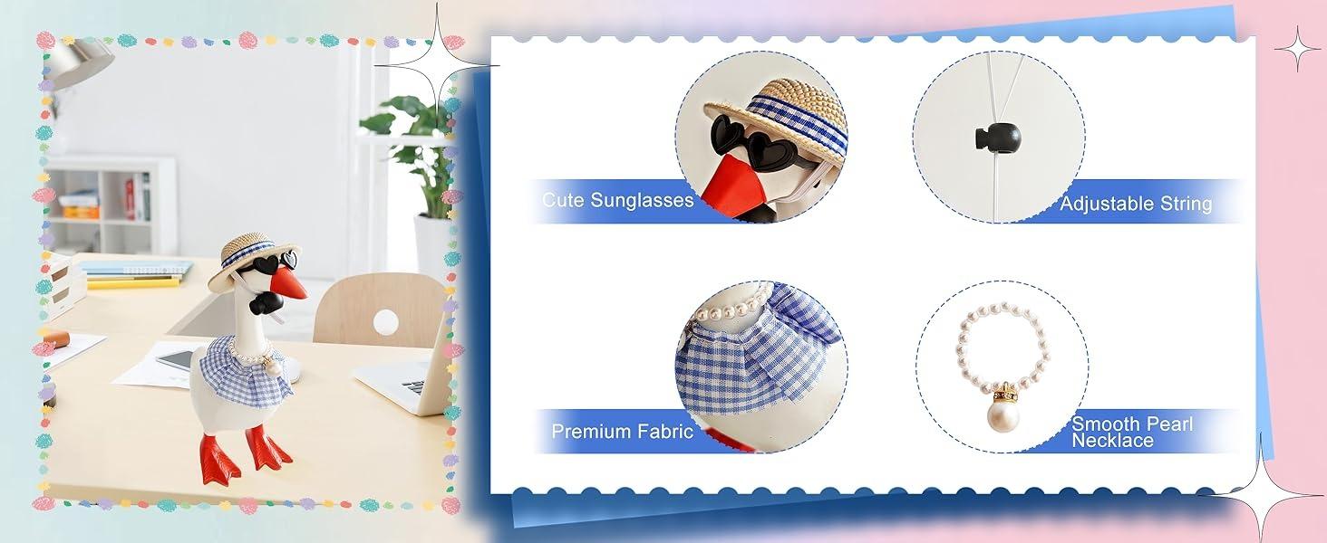 6 Set Hawaiian 7inch Desk Goose Outfits Summer Mini Porch Goose Outfits Mini Desk Goose Hats Sunglasses Swimming Ring Bikini Cute Funny Goose Clothes Costume for Magnetic Goose Statue