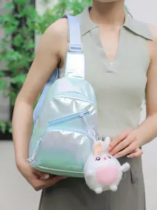 New Fashion Crossbody Bag, Glossy Chest Pack, Casual Shoulder & Sports Crossbody, Trendy, Versatile, Letter Print, Multiple Pockets, Keychain