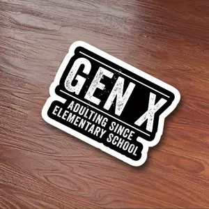 2PCS/SET Retro Distressed Gen X Car Sticker For Car, Stationery, Carry Bags Self-Mocking Slogan Decor With Retro Cool Vibe In Daily Use Details Show Gen X Unique Life Attitude Injects Personalized Soul Into Items