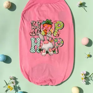 Hip Hop Easter Dog Shirt - Pink Bunny Design with Eggs and Flowers - Soft and Comfortable Pet Clothing