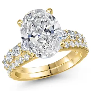 Gem Stone King 2.42 to 6.42 Cttw Lab Grown Diamond Bridal Ring Set for Women | 14K Yellow Gold | IGI Certified D-E VS1-VS2 | Anniversary Engagement Wedding Ring Band Set