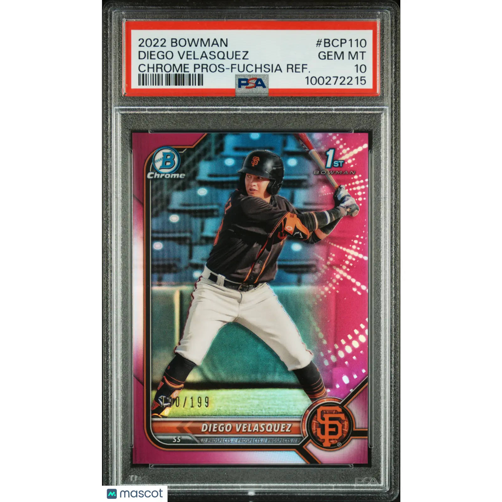 2022 Bowman Chrome Prospects Diego Velasquez Fuchsia Refractor /199 PSA 10