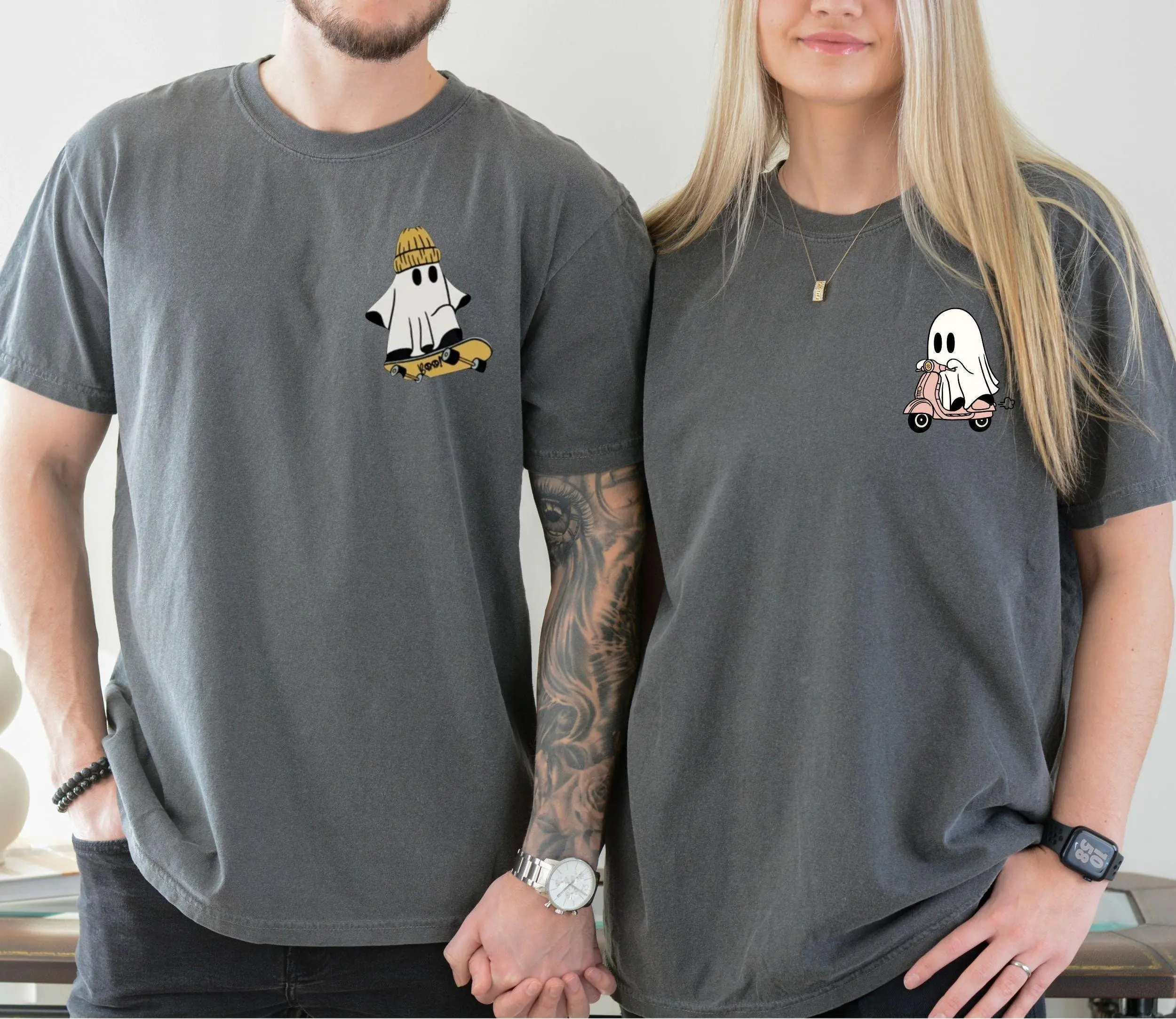 Comfort Colors Halloween Couple Matching Shirt, Cute Ghost Matching Couple Tee, Spooky Season Family Halloween T-Shirt, His & Hers Fall Outfit, Halloween Gift