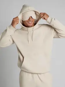 Men's Hooded Sleepwear Top with Eye Mask, Comfortable Daily Wear, Fashion Home Style, 1 Piece Set, Casual Loungewear
