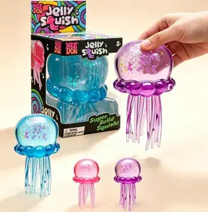 Jellyfish Shaped Squishy Stress Ball, Clear Glitter Fidget Toy, Anxiety Relief Sensory Squeeze Toy