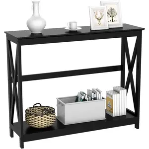 Console Table for Entryway, 2 Tier Entryway Table Bookshelf Accent Table w/Storage Shelf Living Room Entry Hall Foyer Table Furniture, Black,X-Design