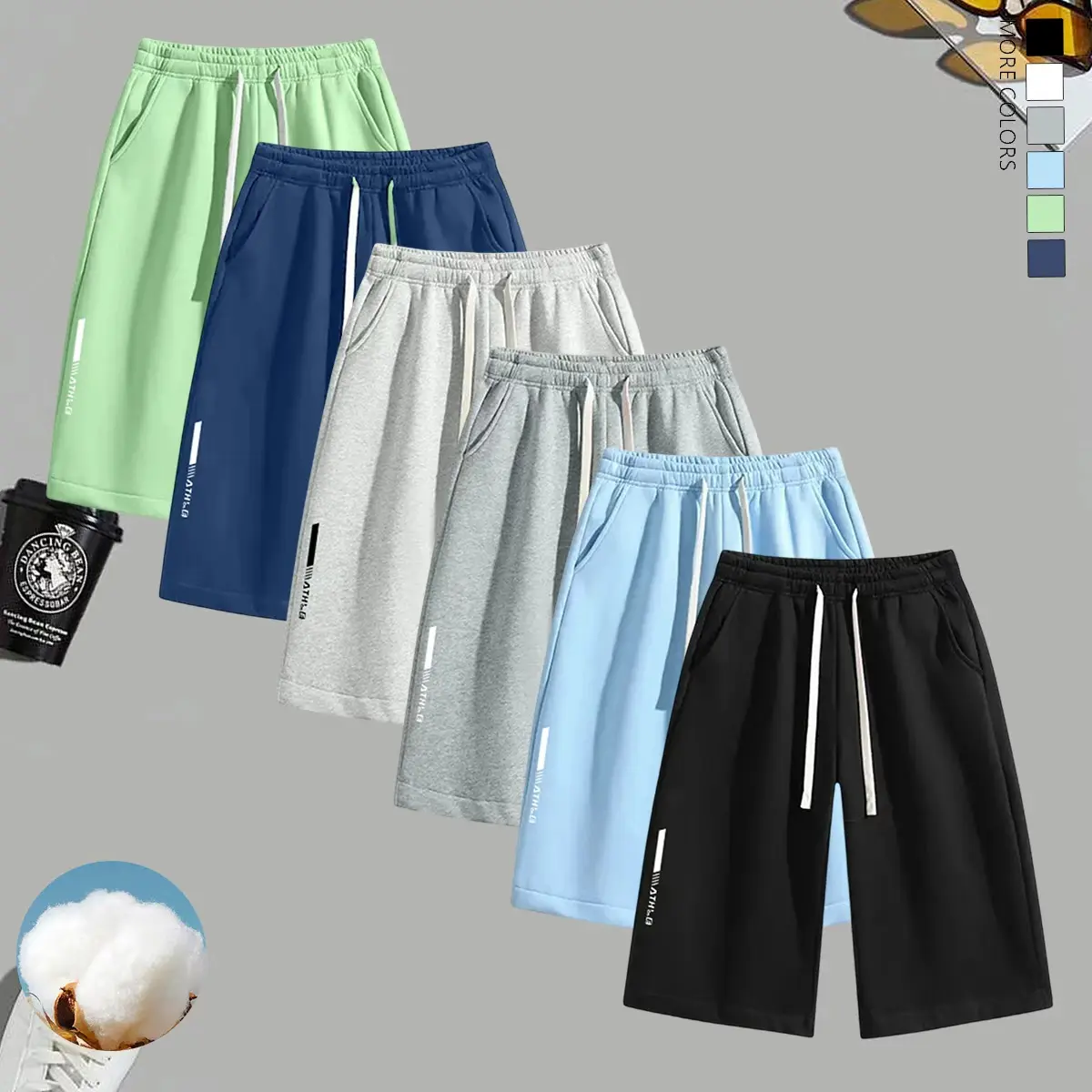 Men’s casual shorts, solid color, athletic casual shorts with elastic waistband and pockets, breathable summer wear, suitable for men, summer shorts, men’s shorts