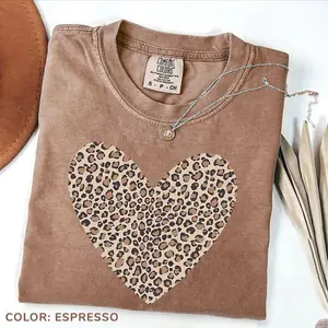 Comfort Colors Leopard Heart Shirt, Valentine Heart T-Shirt, Cute Valentine Day Shirt, Animal Print Shirt, Heart Valentine Shirt Gift For Women, Cotton Fabric