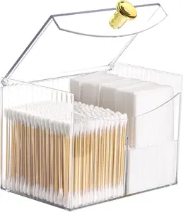Qtip Holder Dispenser 2-Section Clear Bathroom Organizer 2 Grids Cotton Swab/Pad/Ball Holder Container  Storage for Vanity
