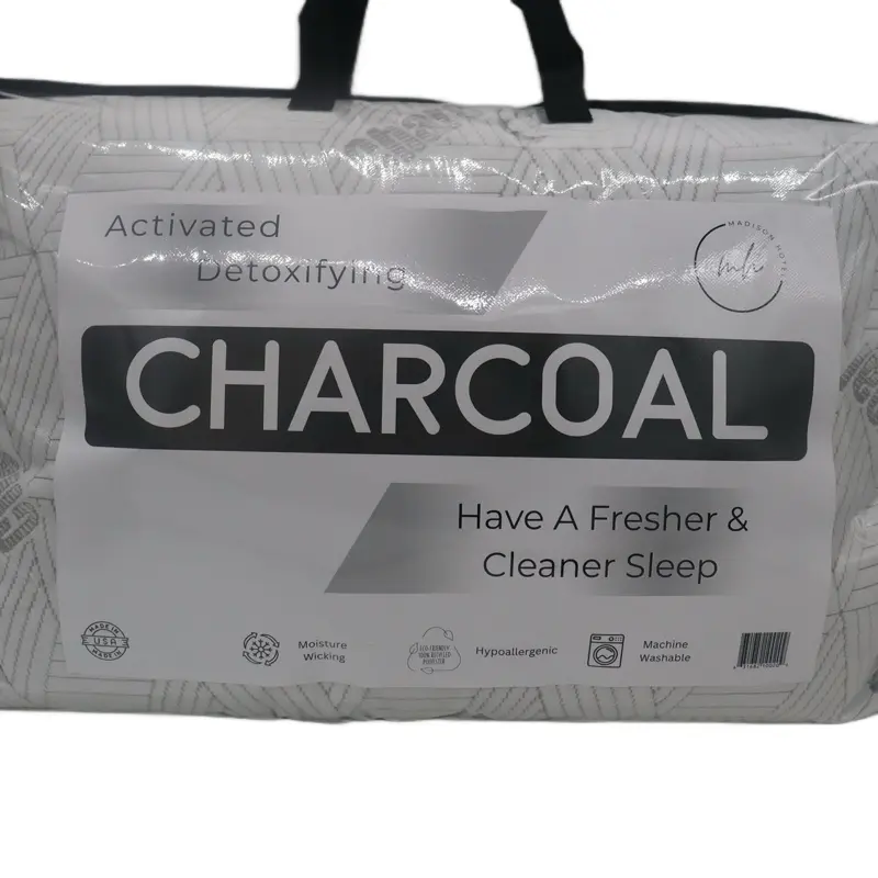 Charcoal Knitted Pillow - Activated Detoxifying for Fresher & Cleaner Sleep Hypoallergenic Machine Washable