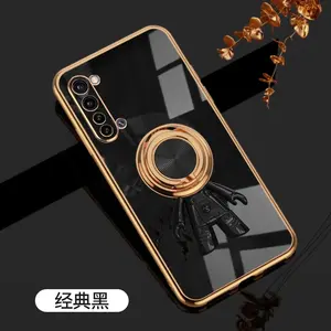 For OPPO Reno3 6D Astronaut Electroplated Ring Stand Phone Case HNTKR-0166