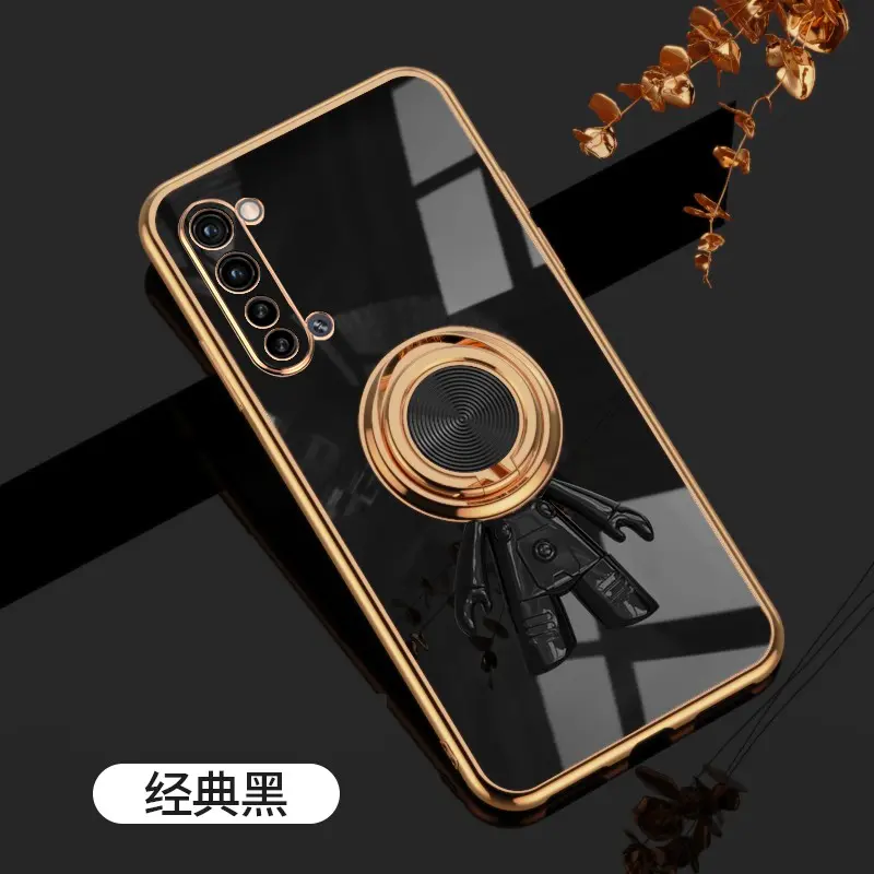 For OPPO Reno3 6D Astronaut Electroplated Ring Stand Phone Case HNTKR-0166