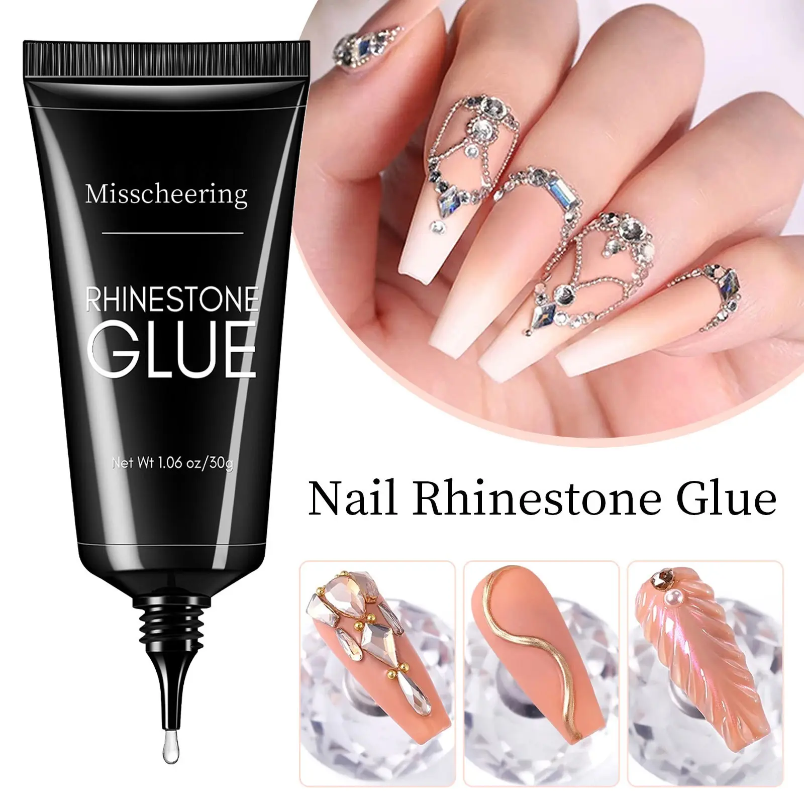 Nail Rhinestone Glue for Nails - Super Strong Gel Nail Glue for Nail Charm - 3D Nails Bling Gel for Nail Decoration - Gem Nail Art Jewel 30g - Cured Need Beauty Gift