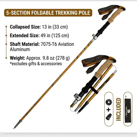 Aluminum 7075 Alloy Lightweight Foldable Retractable Trekking Poles - Natural Cork Grips, Unisex Adjustable-Height Camping Gear, Backpacking Tactical Hiking Stick, Travel Accessory (Pair Recommended)
