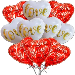 Metallic Red and White Heart Valentines Balloons - Big, 18 Inch, Pack of 10 |   Heart Balloon, Heart Shaped Balloons, Valentines Day Decorations, Proposal, Romantic Decorations Special Night