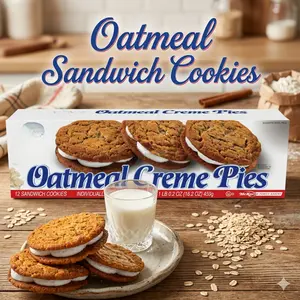 Oatmeal Creme Filled Snack Sandwich Cookies Soft Baked Dessert Treats Individually Wrapped Family Snack Pack 16.2oz Box