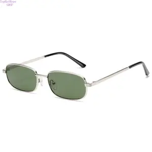 Men's 90s Retro Small Rectangle Sunglasses - Silver Metal Frame, Green Lens, UV400 Protection, Lightweight Men's Accessories for Casual Daily & Outdoor Use