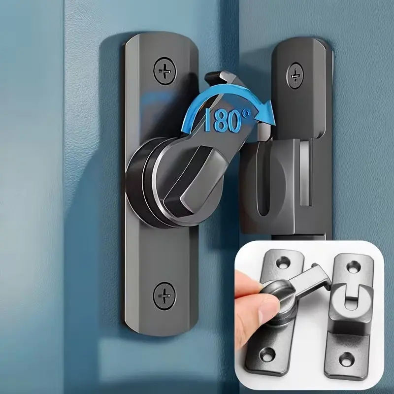 Security Door Lock Handle, Adjustable Sliding Pin 90°/180°, Anti-Bump Latch, Lockable Theft Proof, Finish, for Home Office Garage Hotel Doors