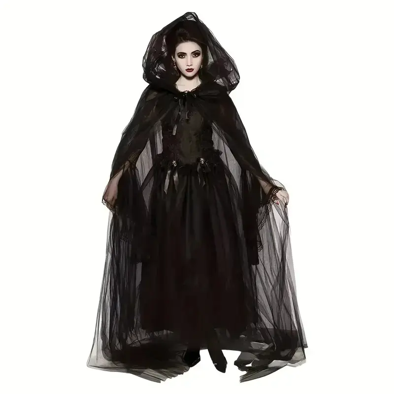 Halloween Cosplay Shawl, Wine Bride Witch Vampire Costume Accessory, Double Layered Cape for Party Dress Up