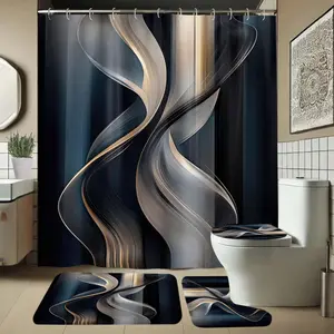 Abstract Stripe Textured Bathroom Set, Includes Soft Shower Curtain, Mat, Toilet Seat Cover, Elegant Decor, 1/4 Piece Bath Ensemble, Bathroom Decoration Accessories