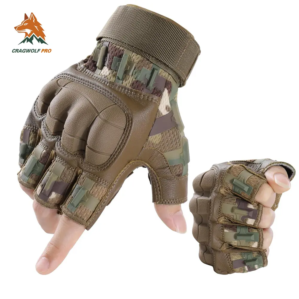 2026(Camouflage)Men's Half Finger Tactical Gloves Camo Anti Slip Armored Gloves for Motorcycle Cycling Hiking Work Outdoor Sports Enhanced Grip Gloves soft knuckle protection