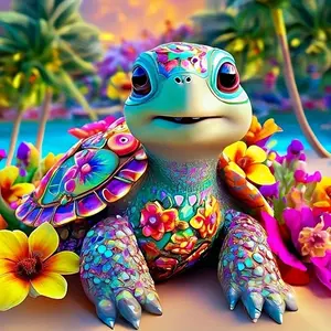 1pc 20/20cm DIY Diamond Painting Kit, Crafts, 5D Mosaic Acrylic Round Diamonds, Colorful Turtle Design, Full Drill Art Wall Decor, Easy to Assemble