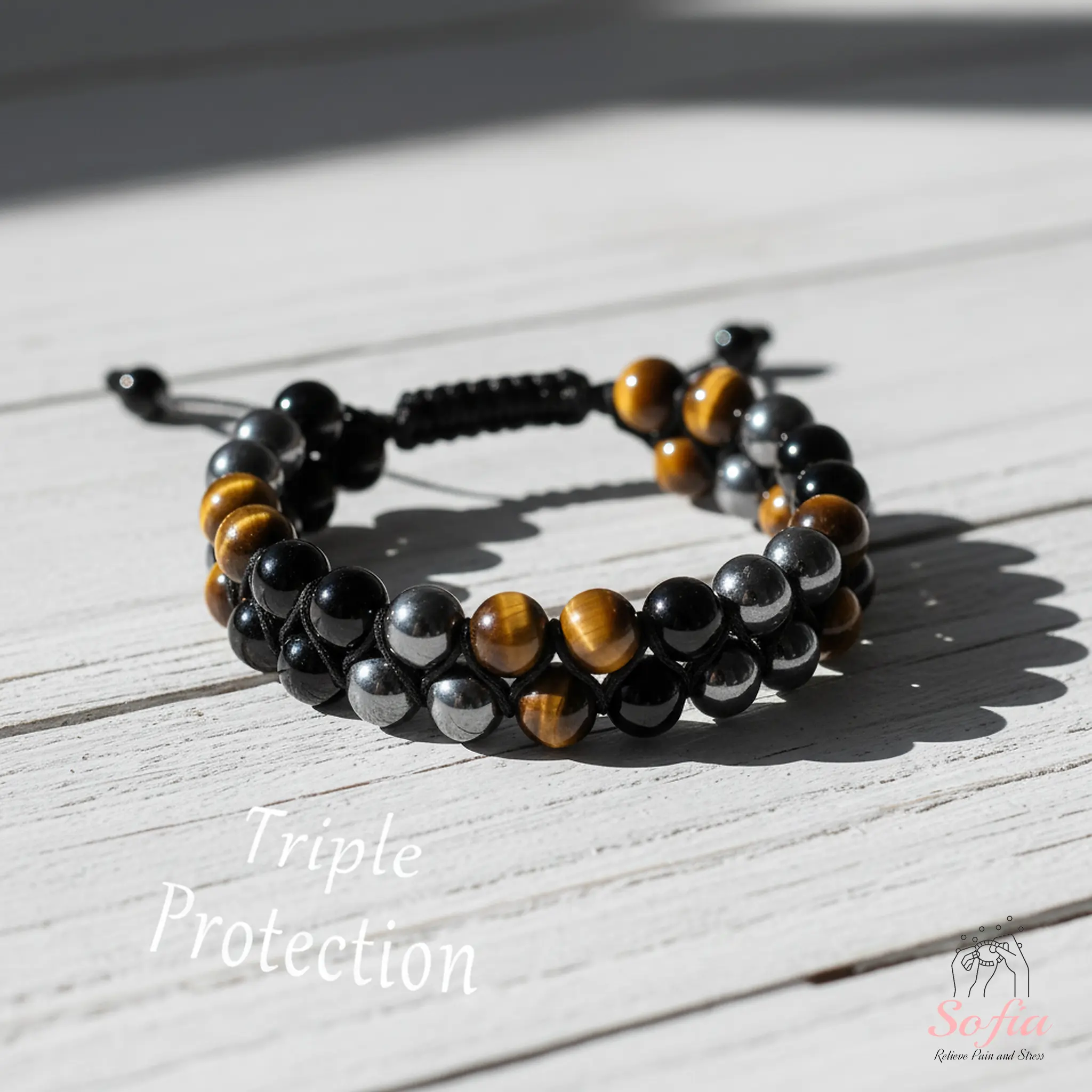 Sofia 3-Layer Protection Double-Layer Beaded Bracelet - Boho Stone Gemstone Accessory with Natural Crystals, Adjustable Casual for Daily Wear, Beads Bracelets, Crystals Bracelets