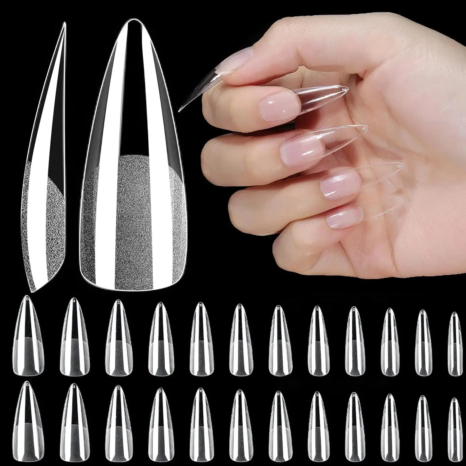 Transparent Semi-matte Full Cover Fake Nail Tip, 240pcs/set Long Stiletto Nail Tips, Soft Gel Fake Nail Tip for Professional Acrylic Nail Extension Press Nail Making, Acrylic Nails Extension, Nail Art Supplies Fake Nails Extensions, False Nails Tips