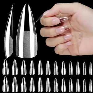 Transparent Semi-matte Full Cover Fake Nail Tip, 240pcs/set Long Stiletto Nail Tips, Soft Gel Fake Nail Tip for Professional Acrylic Nail Extension Press Nail Making, Acrylic Nails Extension