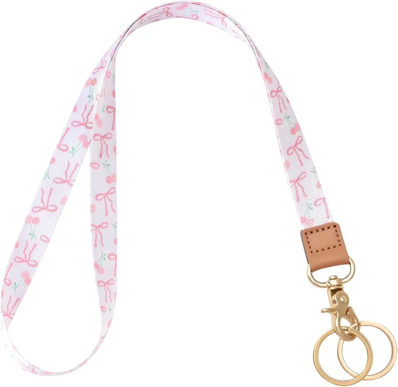 Badge Lanyard for ,  Lanyard Strap with Dual Keyrings Metal Hook for ID Badges, Long Cute Lanyard  for Women Girls, Bow Cherry