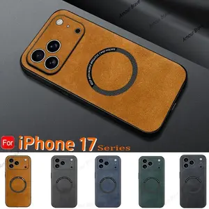Magnetic Sheepskin Leather Case For iPhone 17 Pro Max 15 14 13 12 11 16 Pro Max X XS 17 Air Cases For Magsafe Luxury Back Cover