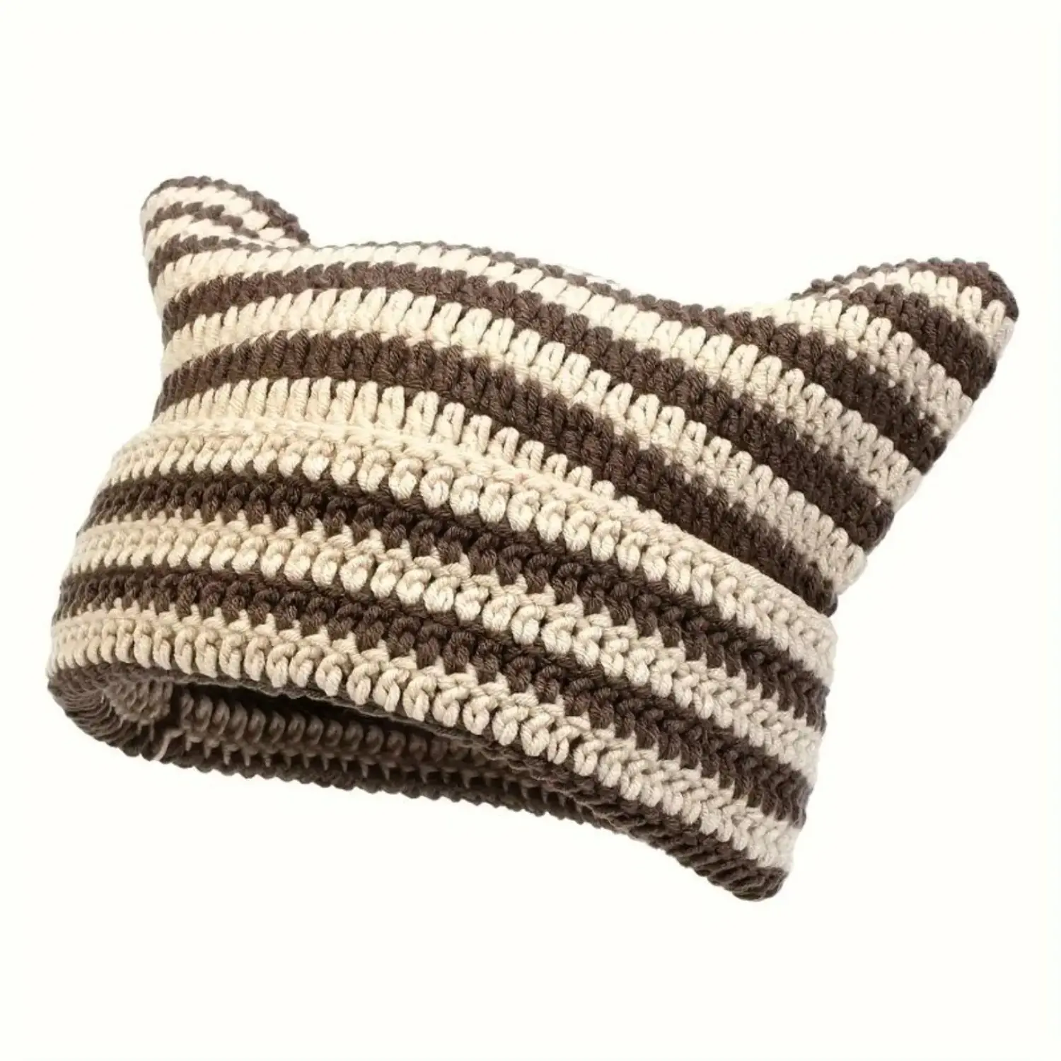2026 New 1pc Handmade Crochet Little Devil Cat Ear Beanie, Unisex Knitted Streetwear Hip-Hop Hat, Soft Stretchy & Versatile Casual Fashion Headwear, Lightweight Comfortable for Outdoor & Daily Wear, Machine Washable All-Season Cool Hat for Men & Women Kni