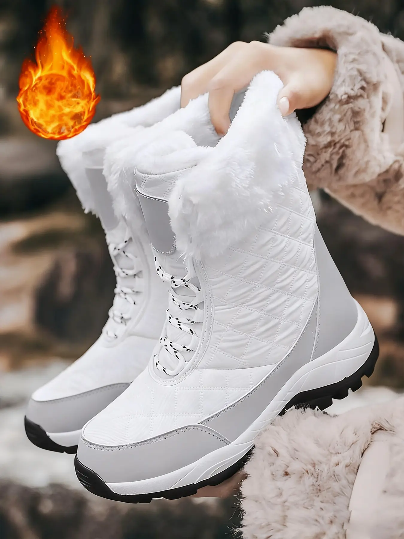 Women's High-Quality Winter Outdoor Snow Boots, Waterproof Walking Comfortable Mid-Calf Warm Fuzzy Hiking Shoes for Daily Wear