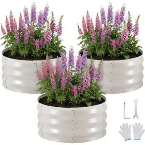 VEVOR 3 Pcs 2x2x1ft Round Galvanized Raised Garden Bed Kit, Outdoor Metal Raised Beds for Gardening Vegetables, Easy Assembly Garden Planter Box for Flowers Fruits with Open BaseVEVOR Super Brand Day
