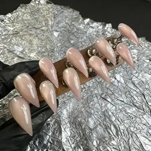 Handmade False Nails, Light Cat Eye Finish, Short Length, Dragon Claw Design, Classic Nude Color, Single Item, Nail Art Accessories