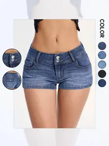 Women's Fitted Denim Shorts, High Stretch Low Waist, Butt Lifting Slimming, Party Music Festival Street Style, Multiple Colors Available