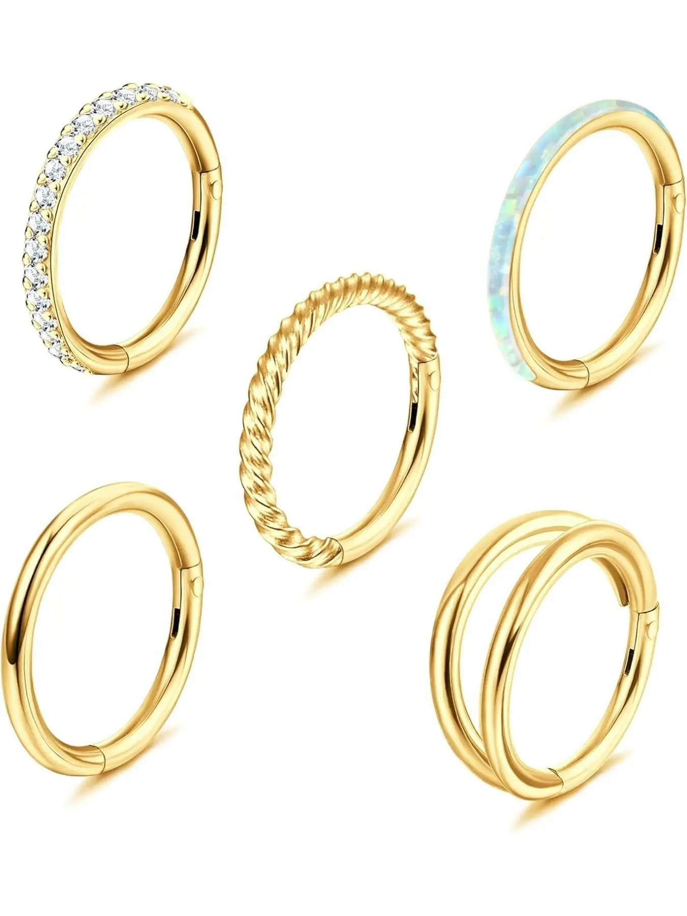 18g 16g Surgical Steel Nose Rings Hoop for Women, Opal Cz Clicker Hinged Septum Nose Ring, Spiral Nose Ring, Lip Helix Cartilage Hoop Earring, Body Piercing Jewelry