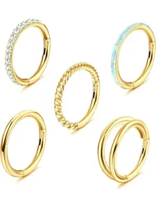 18g 16g Surgical Steel Nose Rings Hoop for Women, Opal Cz Clicker Hinged Septum Nose Ring, Spiral Nose Ring, Lip Helix Cartilage Hoop Earring