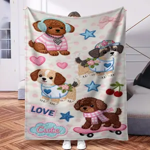 Super New Series Embroidered Pattern Digital Print Blanket, Nap Small Blanket, Home Decor Blanket, Multi-Purpose Travel Blanket