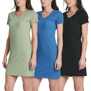 Real Essentials Women's 3-Pack Ribbed Knit Short-Sleeve V-Neck Swing T-Shirts, Casual Tops for Women (Plus Sizes Available)
