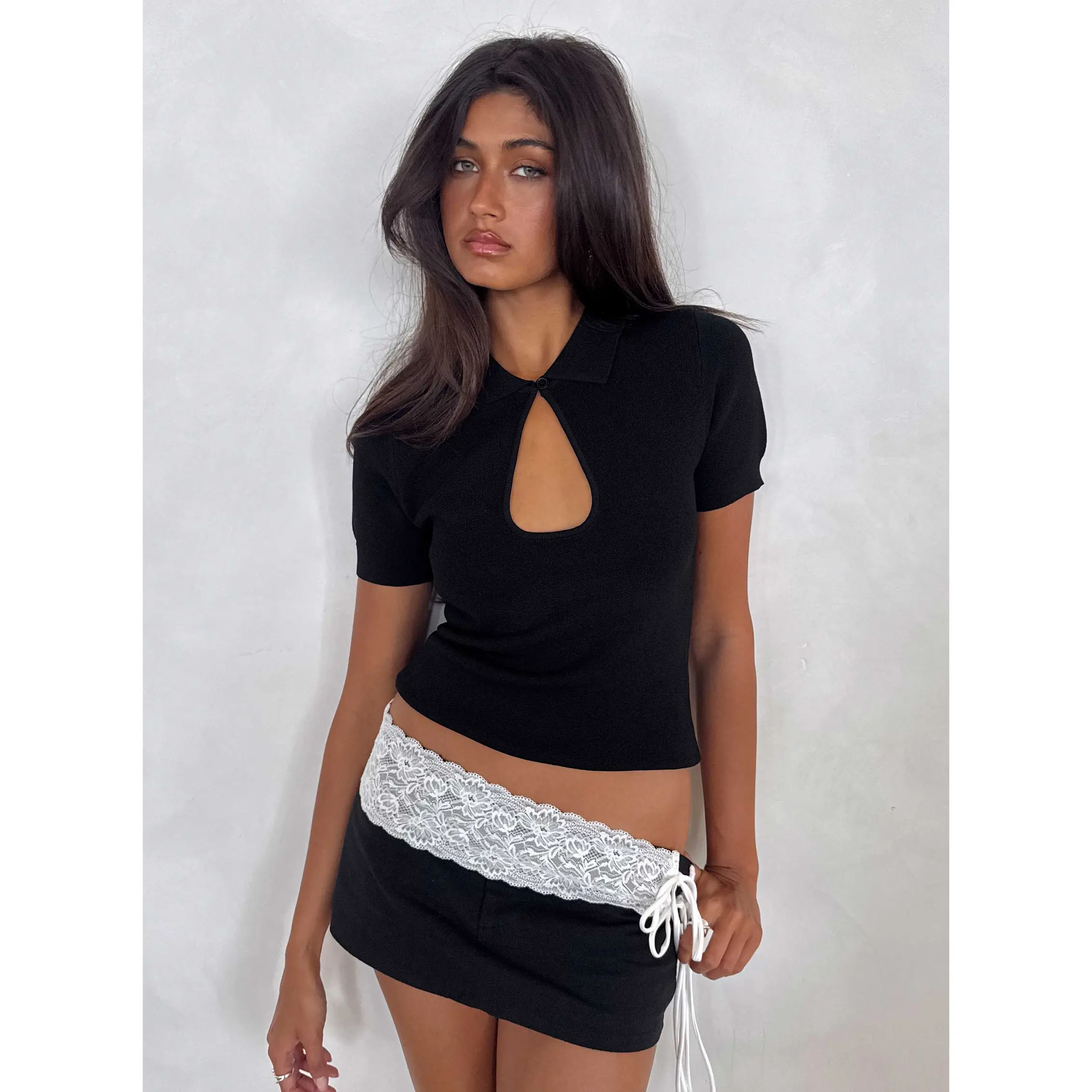 Happened One Night Keyhole Blouse Top Black