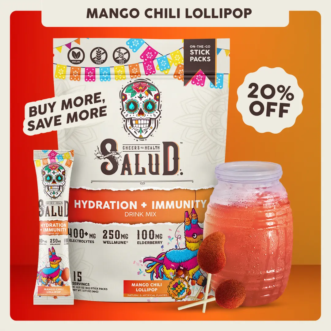 Salud 2-in-1 [Hydration + Immunity] Electrolytes, Immune Support, Dairy & Soy Free - 400mg Electrolytes, 250mg Wellmune, 100mg Elderberry - Healthcare, Vitamin (15 Servings), Coconut, Sugar