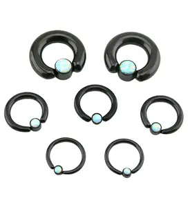 Black PVD Opalite Flat Disk Captive Ring