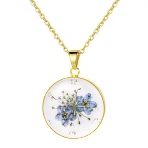 OIDEA Pressed Forget-Me-Not Flower Necklace for Women Miscarriage Sympathy Gift Memorial Jewelry Grief Pendant