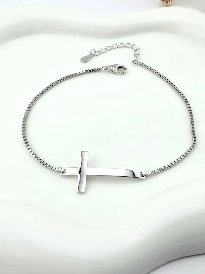 Silver 925 Cross bracelet | Sideways cross bracelet minimalist design