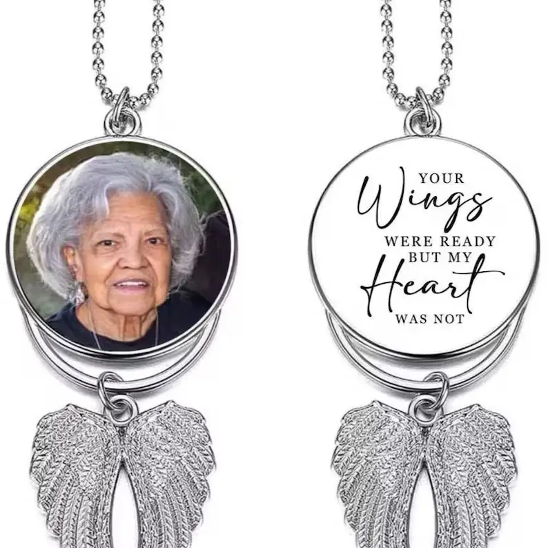 Photo Memorial Rearview Mirror Memorial Car Charm, In Loving Memory Charm, Hanging Memorial for Rear View Mirror Charm, Custom Picture Charm
