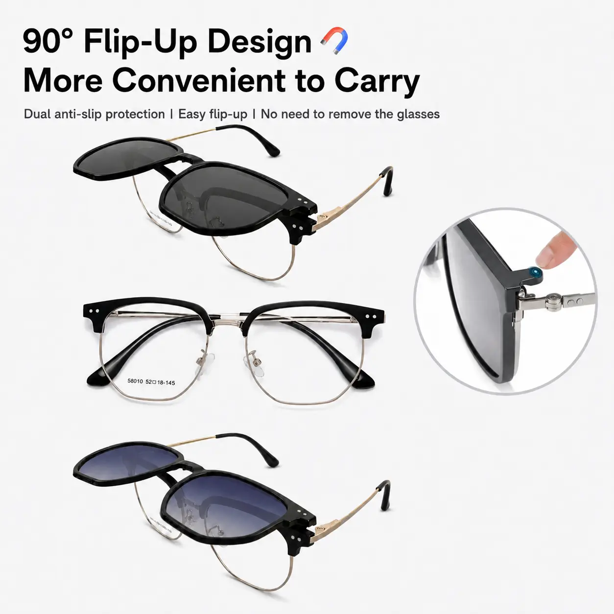 Unisex Oversized Polarized Magnetic Flip-Up Sunglasses - Magnetic Clasp Anti-Glare Clip-On, Slimming Frame, Trendy Comfy, for Driving/Outdoor, Last-Minute Father's Day Luxury Gift, UV Protection, Plain Mirror Fashion Eyewear, Trends, 90° Flip-Up Design, E