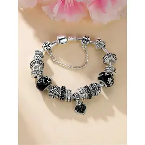 Rhinestone Decorated Heart  Beads Charm Bracelet, Fashion Diy Bangles/bracelets for Girls/women for Daily Decoration, Heart Shaped Bracelet, Diy Forever Bracelets