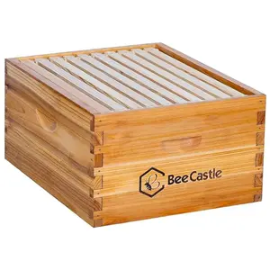 BeeCastle 10 Frame Beeswax Coated Dipped Langstroth Beehive Deep Box with Wooden Frame & Beeswax Plastic Foundation for Beginners Pro Beekeepers Home Insulation Cedarwood Waterproof Beekeeping